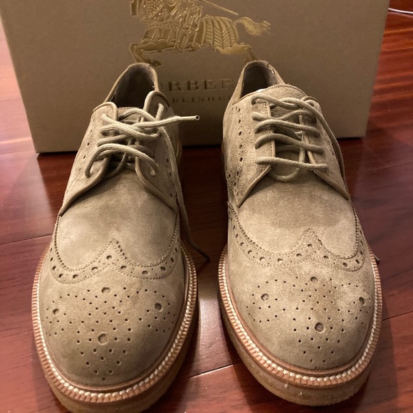 NIB Burberry Suede Wingtip Brogues Tan Suede Brogues 41 Made in Italy - Picture 3 of 8